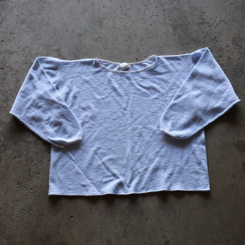 Hanes Her Way Womens Light Blue Waffle Knit Cropped Top Size 2XL Lace Trim